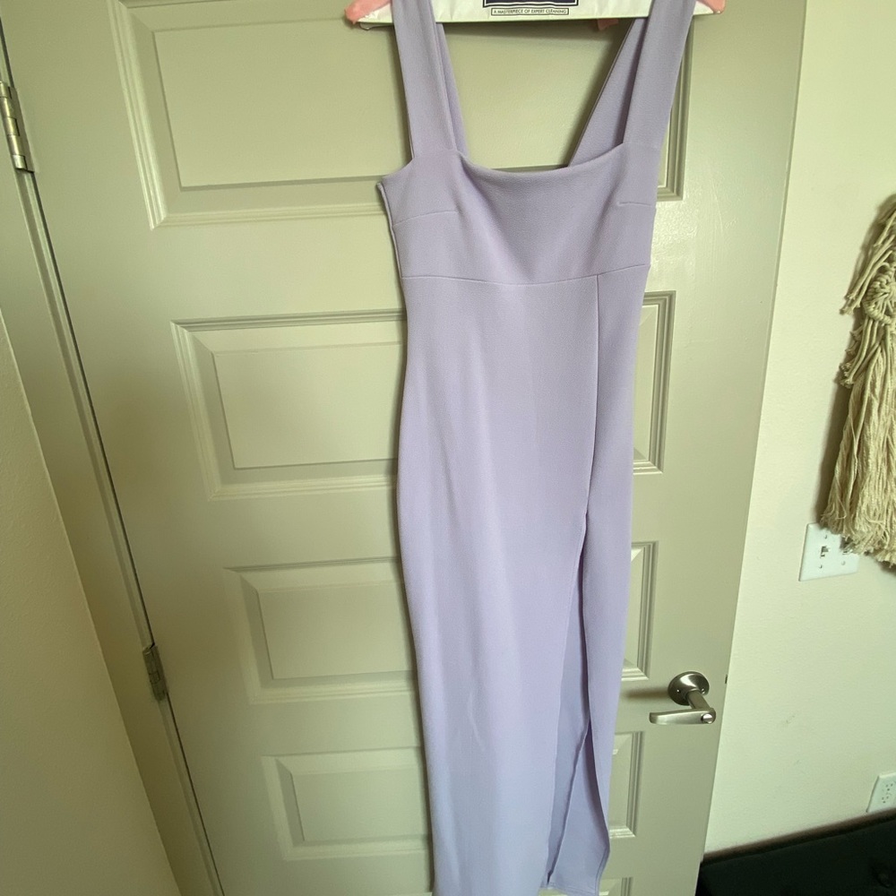 Square neck purple split dress